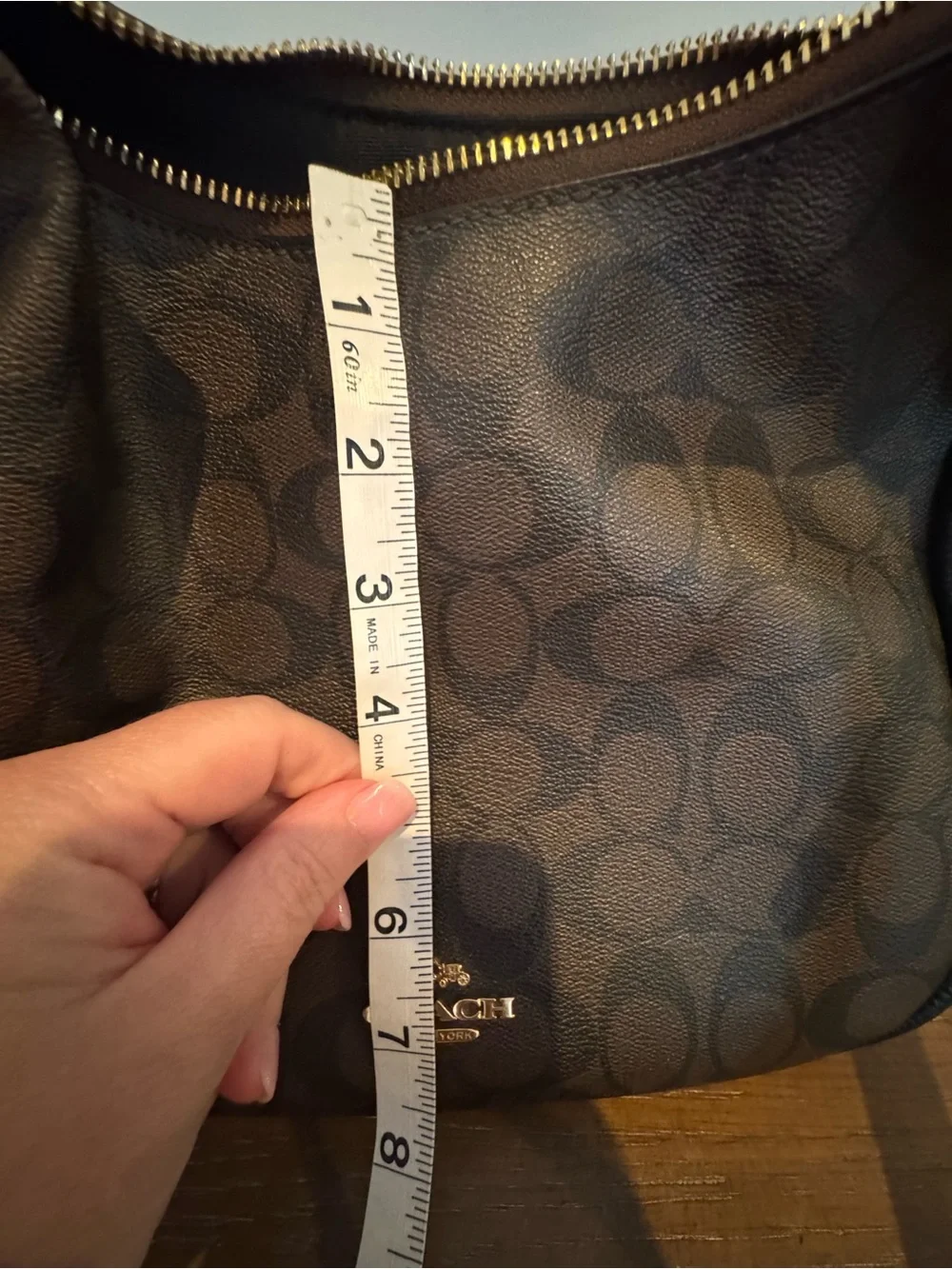 Coach Brown Signature Print Purse with Black Trim